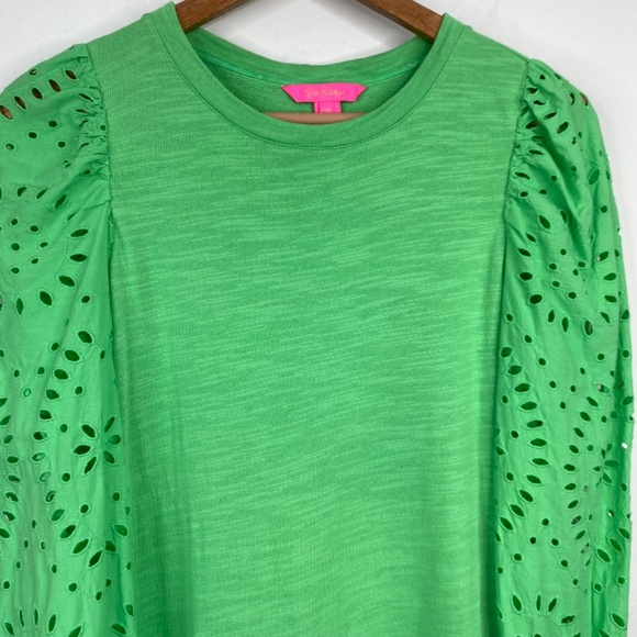 Lilly Pulitzer Jasona Eyelet Dress XS Lace Long Sleeve Kelly Green Easter Preppy - Picture 6 of 15